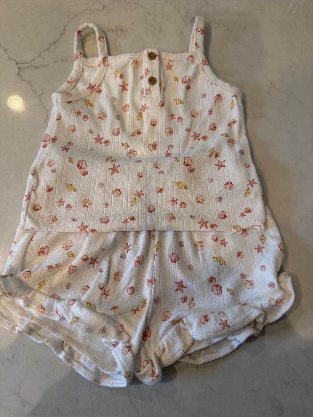 Cloud island Girls White Seashell-Print Tank Romper with Adjustable Straps